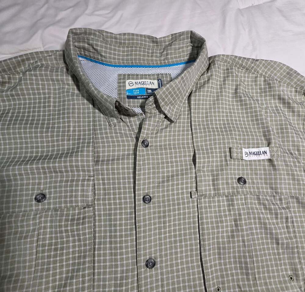 Magellan Outdoors Fish Gear Short Sleeve Button-Up Plaid Shirt 3XL